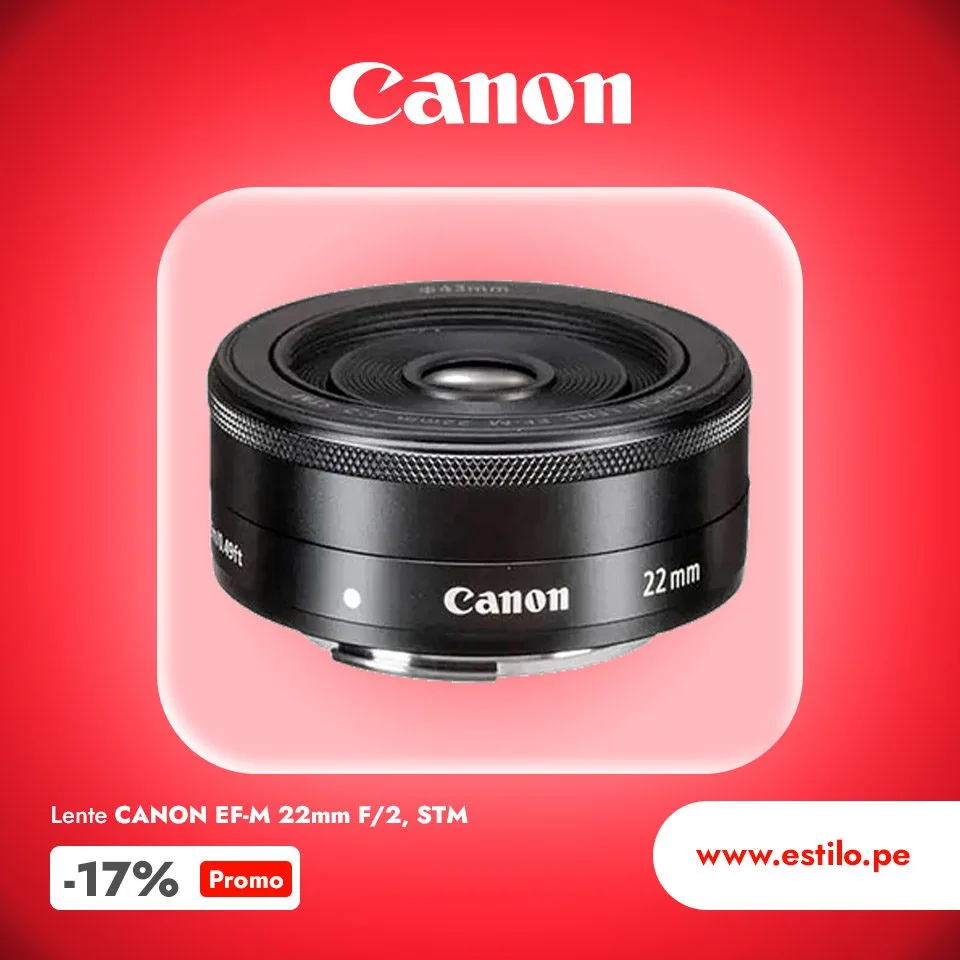 Lente Canon EF-M, 22mm, F/2, STM, Sistema Compacto Fotografía Lentes Canon Lentes EF-M