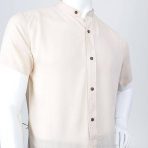 Camisa Lino Manga Corta Beige Moda Hombre Camisas Juvenil